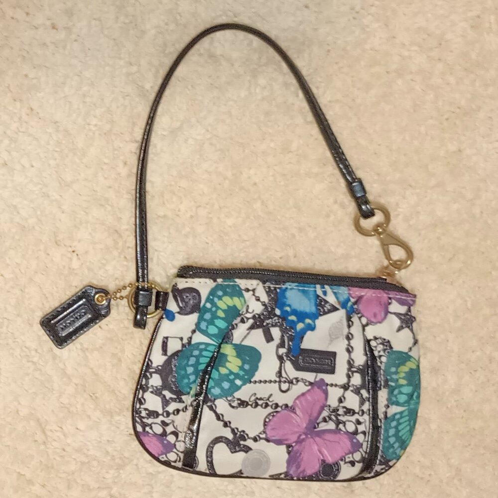 GUC ~ Rare! Coach Corner Zip Canvas Wristlet Coin Purse with Butterfly Print